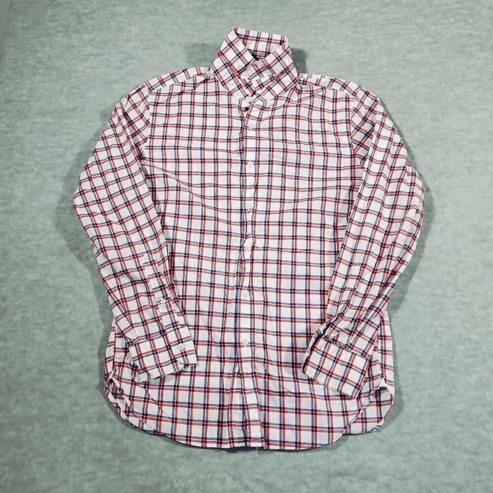 J. CREW Shirt Mens Medium White Blue Checkered Ludlow Classic Collared Button Up